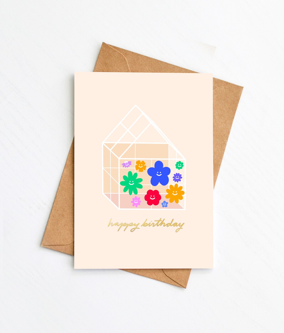 Happy Flowers Happy Birthday Gold Foil Card - Etsy