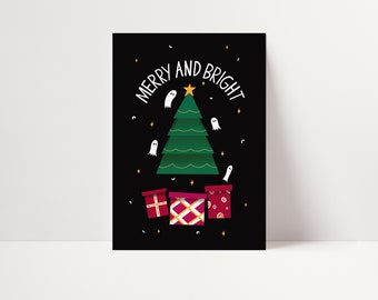 Spooky Christmas Card - Merry and Bright Ghost Christmas Tree Card, Christmas Card, Holiday Card, Ghost Card, Spooky Holiday Card