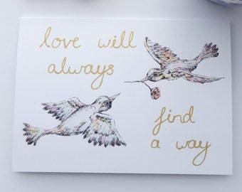 Personalised love birds wedding card. Anniversary, valentines day, engagement card.