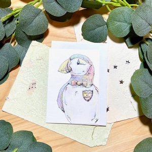 Rainbow puffin card. Proud puffin card. Pride card.