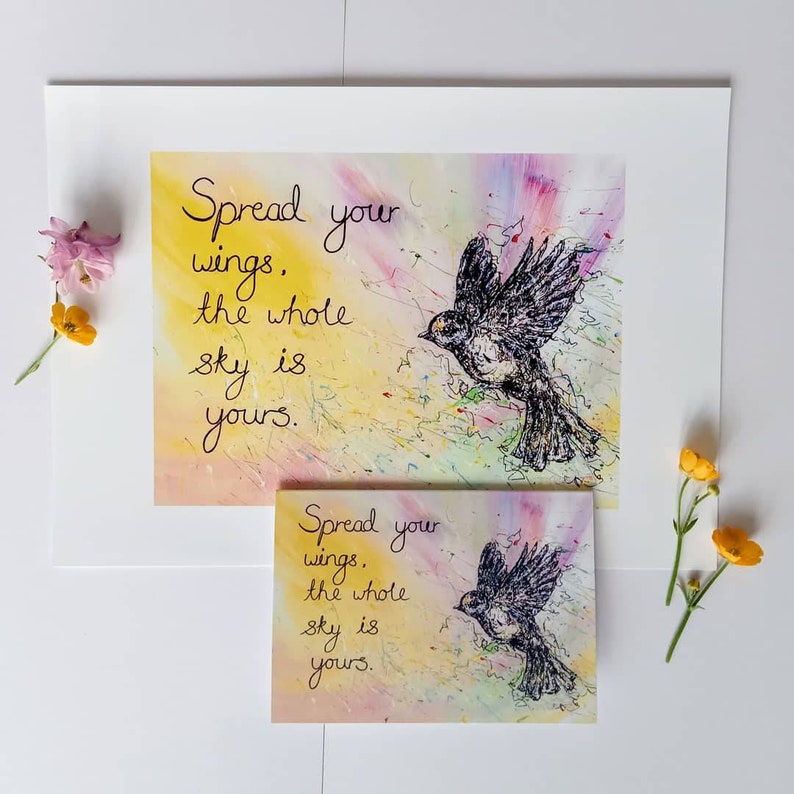 Spread your wings the whole sky is yours positive affirmation greetings card.