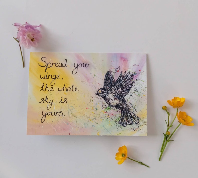 Spread your wings the whole sky is yours positive affirmation greetings card.