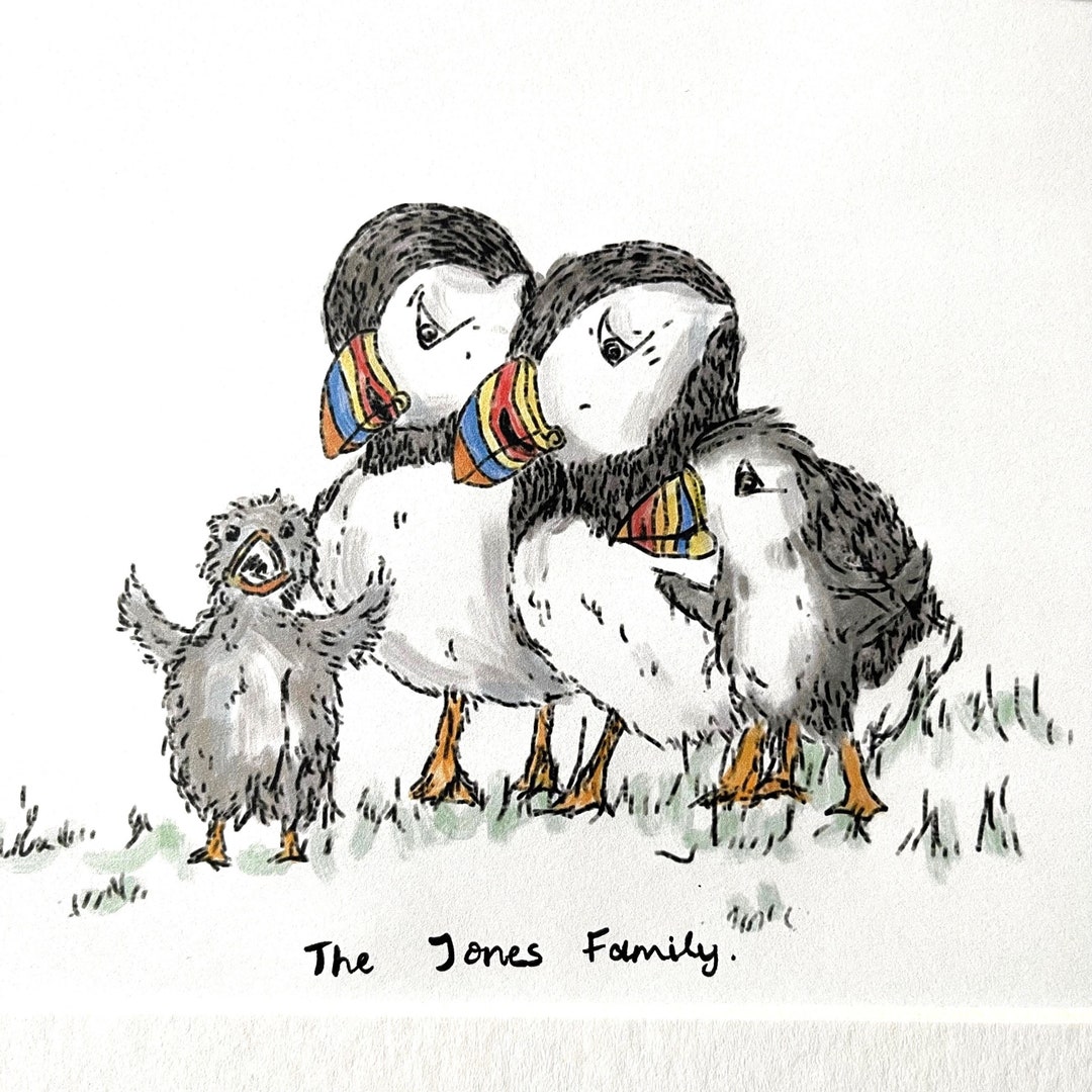 Baby Puffling Puffin Family Portrait Personalised Family - Etsy