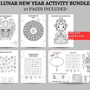 Lunar New Year Activity Printable, Chinese New Year games, Kids activity, Year of the dragon, Printable coloring pages