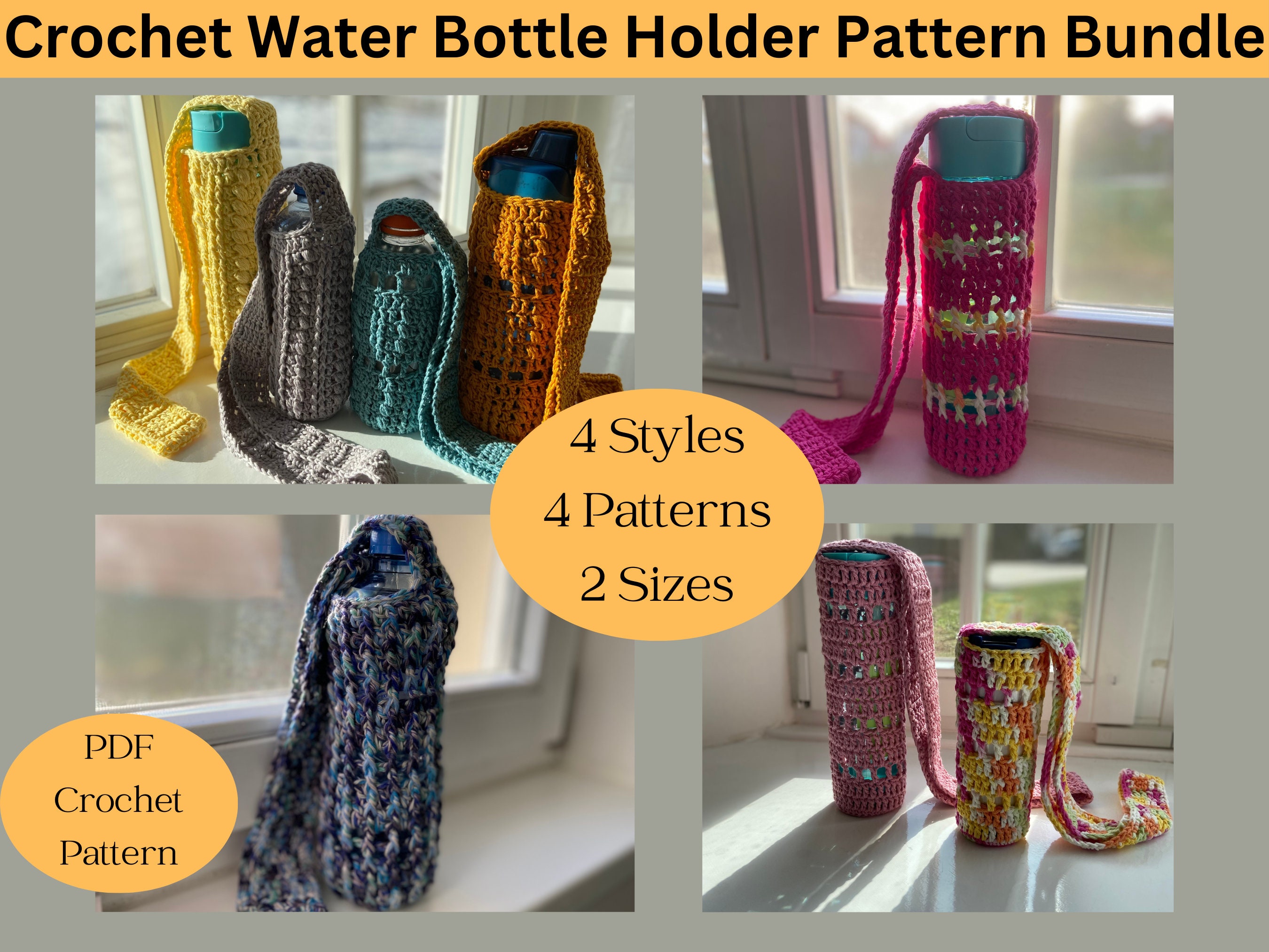 40 Crochet Water Bottle Holder Patterns for On the Go 26 Crochet Water Bottle Holder Pattern Bundle Water Bottle