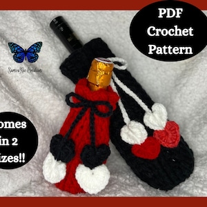 Valentine&#39;s Day Wine Bottle Holder Pattern, Crochet bottle holder, Crochet bag, Wine carrier, Gift for her, Gift for wine lovers