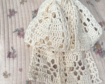 Handmade Cream Crochet Cotton Scarf  Floral Lace Christmas gift
