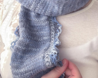 Blue Angora Crochet Lace Scarf Knitted Neck Tie