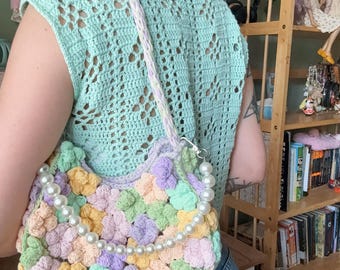 Handmade Crochet Flower Bag – Colorful Granny Square Purse, Boho Cottagecore Accessory