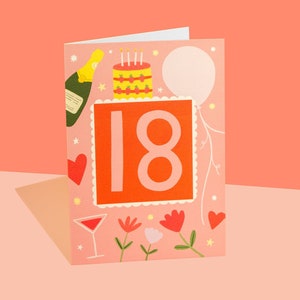 18e anniversaire, carte de 18e anniversaire, carte rose, dix-huitième anniversaire, cartes pour elle