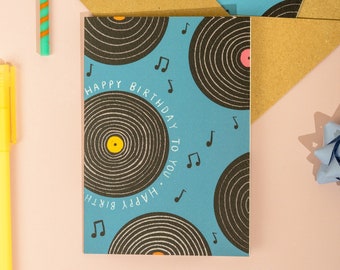 Carte de disques, carte d'anniversaire de musique, carte d'anniversaire de mélomanes, carte d'amateurs de vinyle