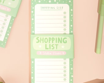 Shopping list, green shopping list, shopping notepad, funky notepad