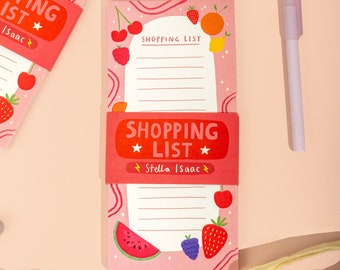 Fruit shopping list, fruity shopping list, shopping notepad, shopping notepad, shopping planner, colourful shopping list