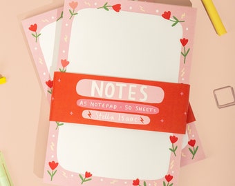 Pink notepad, floral notepad, pink stationery, pink notepad, red and pink, planner, notes