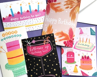 Birthday card bundle, 5 A6 designs
