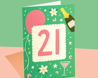21st birthday, twenty one birthday, 21 birthday card, birthday cards for her