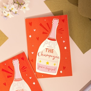 Carte de fiançailles, carte engagée, carte Vous êtes fiancée, carte de fiançailles champagne, carte de fiançailles rose