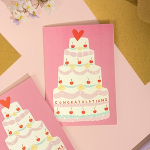 Carte de mariage, félicitations, carte de jour de mariage, le jour de votre mariage, carte de gâteau de mariage