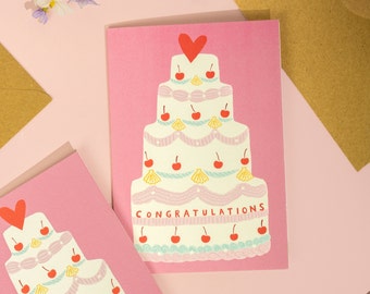 Wedding card, congratulations, wedding day card, on your wedding day, wedding cake card