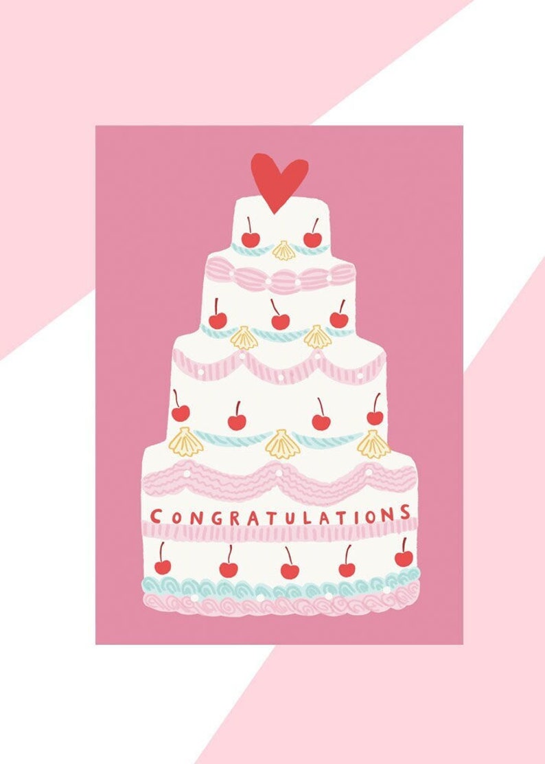 Wedding card, congratulations, wedding day card, on your wedding day, wedding cake card image 2