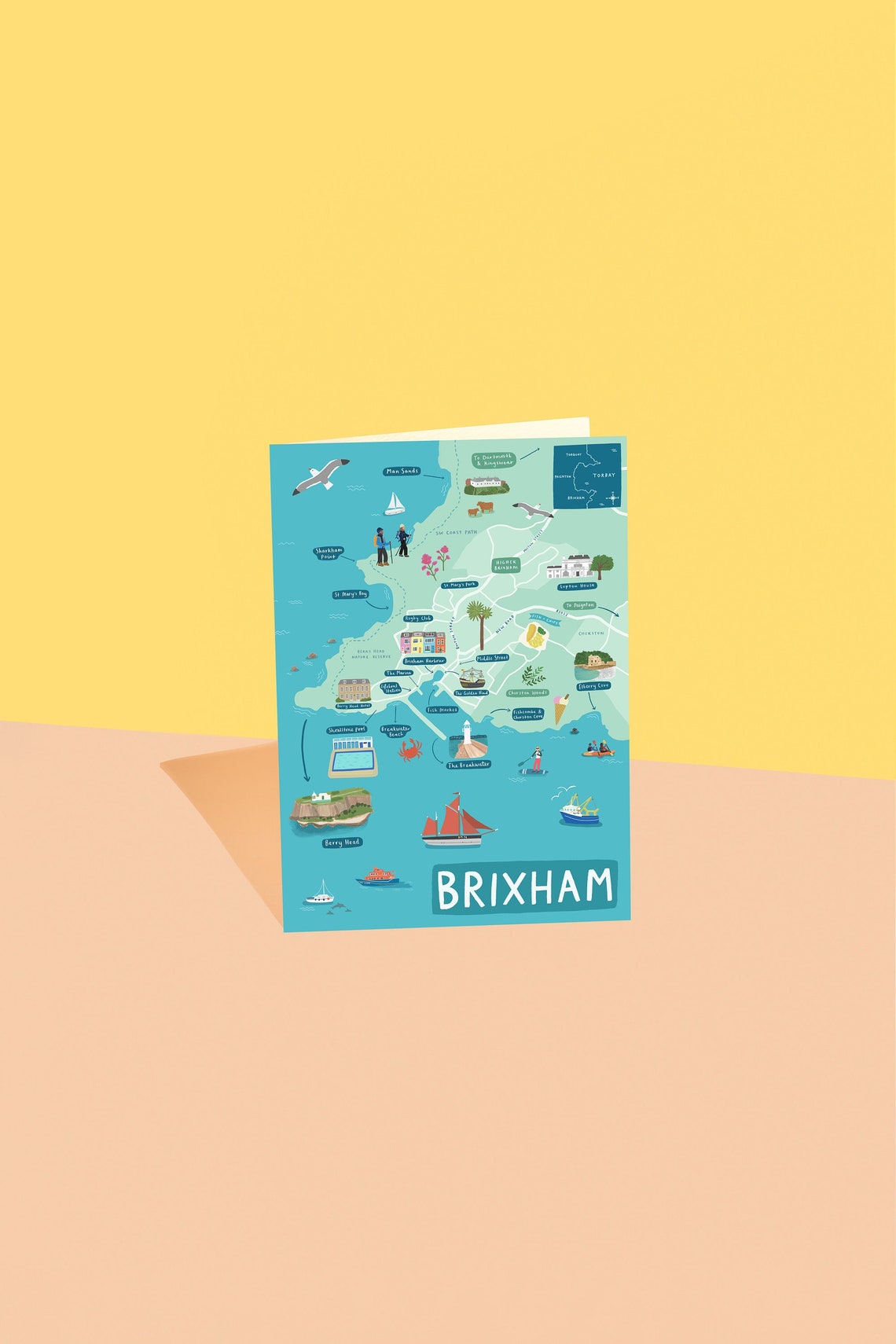 Brixham Bus Routes Map.pdf Brixham Greeting Card, Brixham Map Card, Brixham Illustrated Map Card ...
