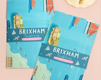 Brixham Tea Towel, Brixham map, Devon tea towel, Brixham tea towel, Brixham gift