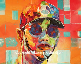 Lewis Hamilton Painting, Original Acrylic Formula 1 Art on Canvas (20" x 30")