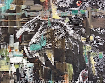 Abstract Tiger Painting – Original Acrylic Animal Art on Canvas