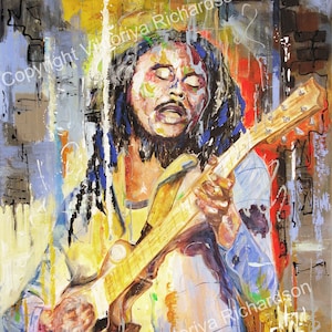 BOB MARLEY and GUITAR, Paper Print, Portrait, Art on Wall, Poster, Legend, Pop Art, Reggae , Street Art, Home Decoration, Living Room art