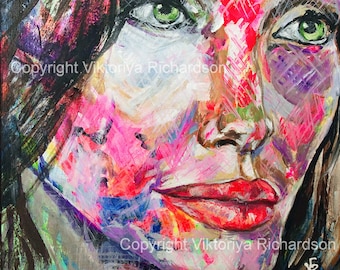 ANGELINA JOLIE - Original Art, Painting on canvas, 12" x 12". Graffiti Art, Famous People, American Actress, Icon, Hollywood, Urban Art