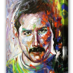 FREDDIE MERCURY 2, Queen Band, Canvas Prints Portrait, Wall Art, Poster, Illustration, Rock Music, Street Art, Home Decoration, Original art