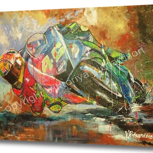 Valentino Rossi, 8&quot; x 12&quot; Small Canvas, Portrait, Wall Hanging, Urban Art, Street Art, Home Decor, Gift for him, Moto GP, Racing Driver
