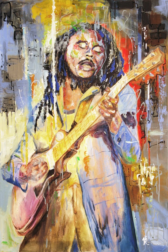 Bob Marley and Guitar - Original Acrylic Painting on Canvas 30
