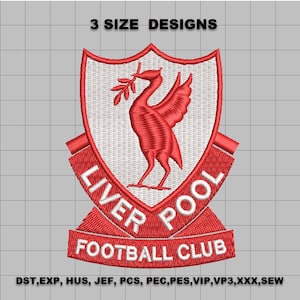 May include: Embroidered Liverpool Football Club crest. The design features a red Liver bird holding a sprig within a red and white shield. The words "LIVER POOL FOOTBALL CLUB" are embroidered in white on a red banner below the shield.