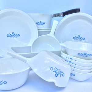 Vintage Corning Ware Blue Cornflower Loaf Pan Sauce Maker Petit Pan Casserole Pie Plate 1960s Pyrex Blue Flower Original Back Stamp
