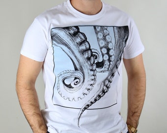 Screen printed graphic on T-shirt - "TENTACLES"