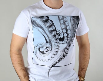 Screen printed graphic on T-shirt - "OCTOPUS TENTACLES"