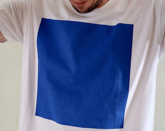 Screen printed graphic on T-shirt - "BLUE SQUARE"