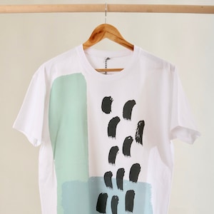 Screen printed graphic on T-shirt BLUE ABSTRACT image 2