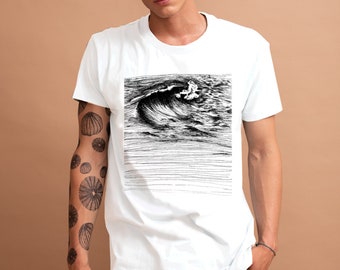 Screen printed graphic on organic T-shirt - "WAVE"