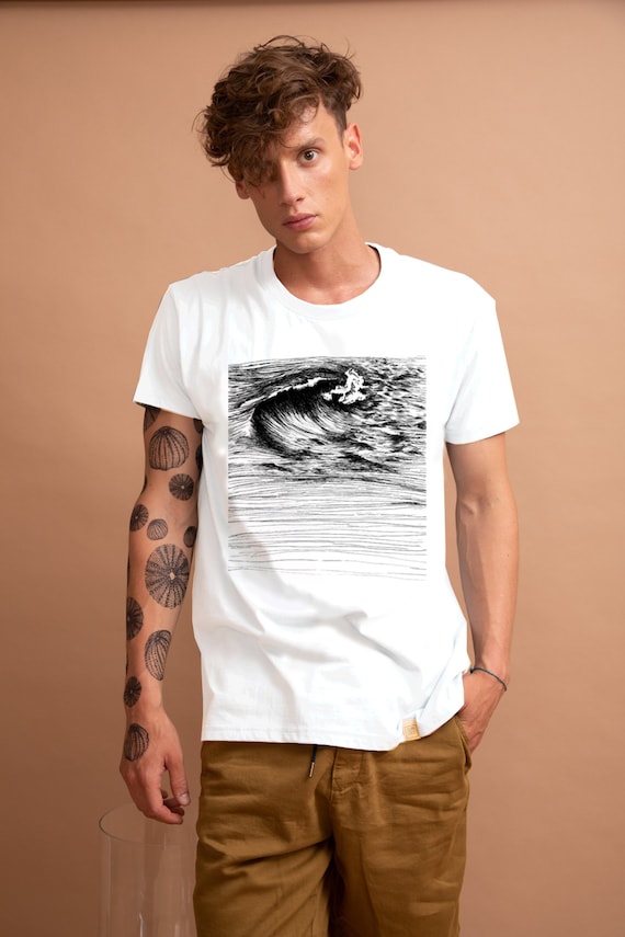 Screen printed graphic on organic T-shirt - "WAVE"