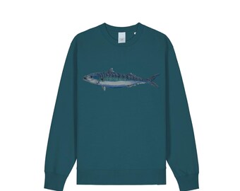 Screen printed graphic on organic sweatshirt "MACKEREL"