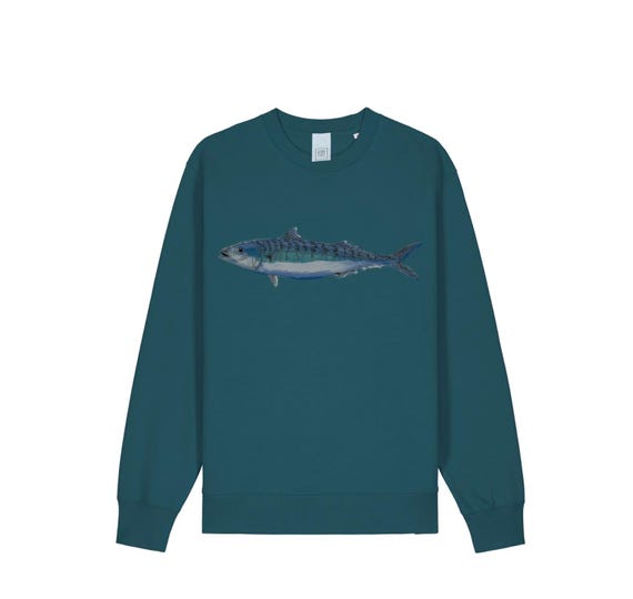 Screen printed graphic on organic sweatshirt "MACKEREL"