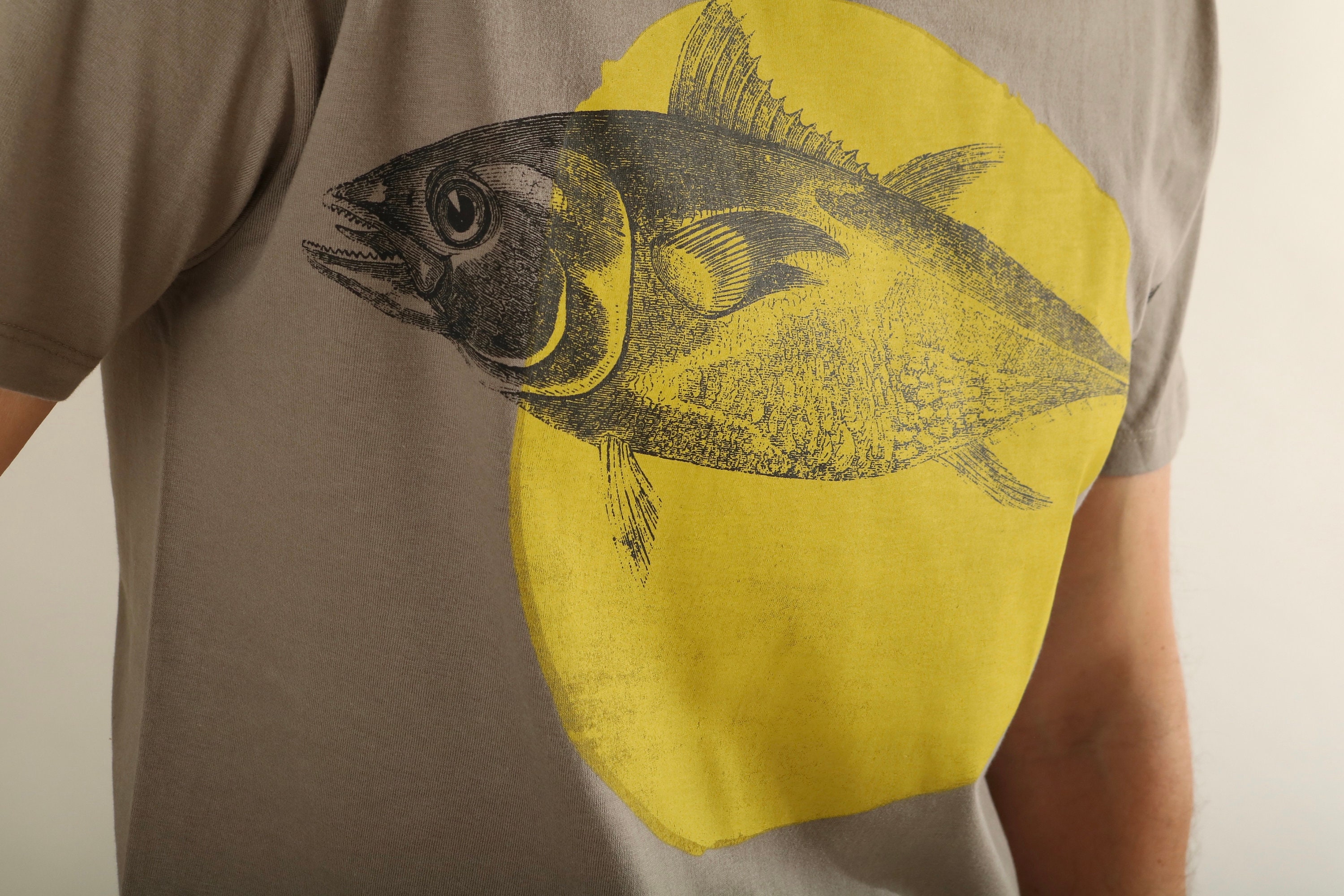 Screen printed graphic on T-shirt - FISH & CIRCLE