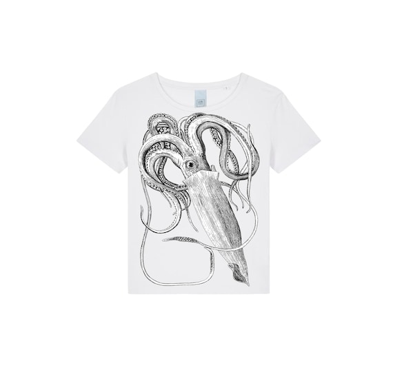 Screen printed graphic on organic woman T- shirt "SQUID"