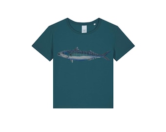 Screen printed graphic on organic woman T- shirt "MACKEREL"
