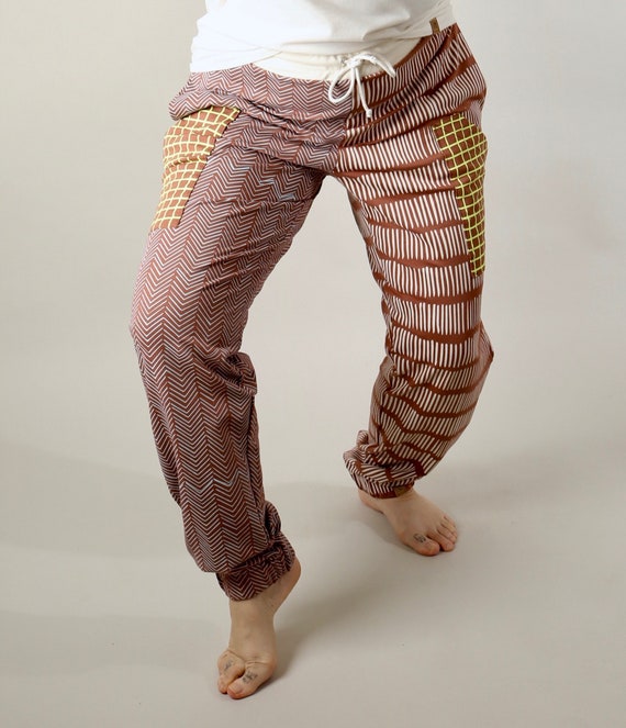 Screen printed pattern on women, strech cotton, joggers "MESH No.1"