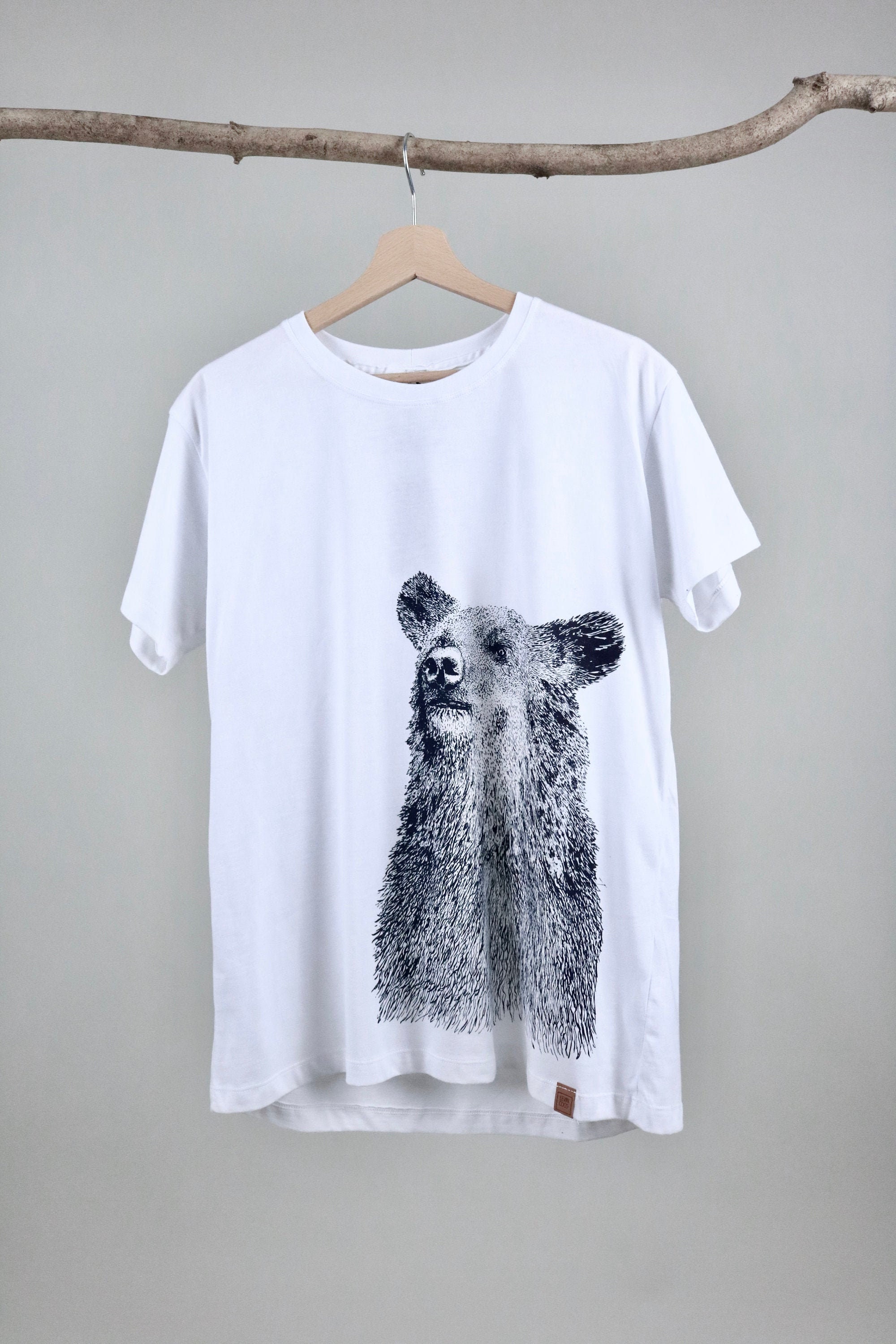 Organic white T-shirt with hand printed bear XS-XL -Bear Print - Screen printed shirt - Hand 