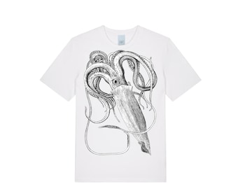 Screen printed graphic on organic T- shirt "SQUID"
