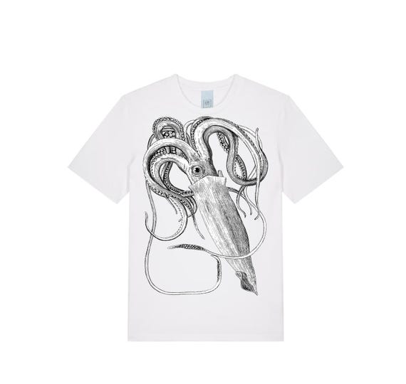 Screen printed graphic on organic T- shirt "SQUID"